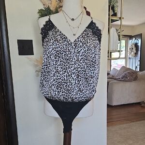 Kori Leopard Print Bodysuit with Black Lace